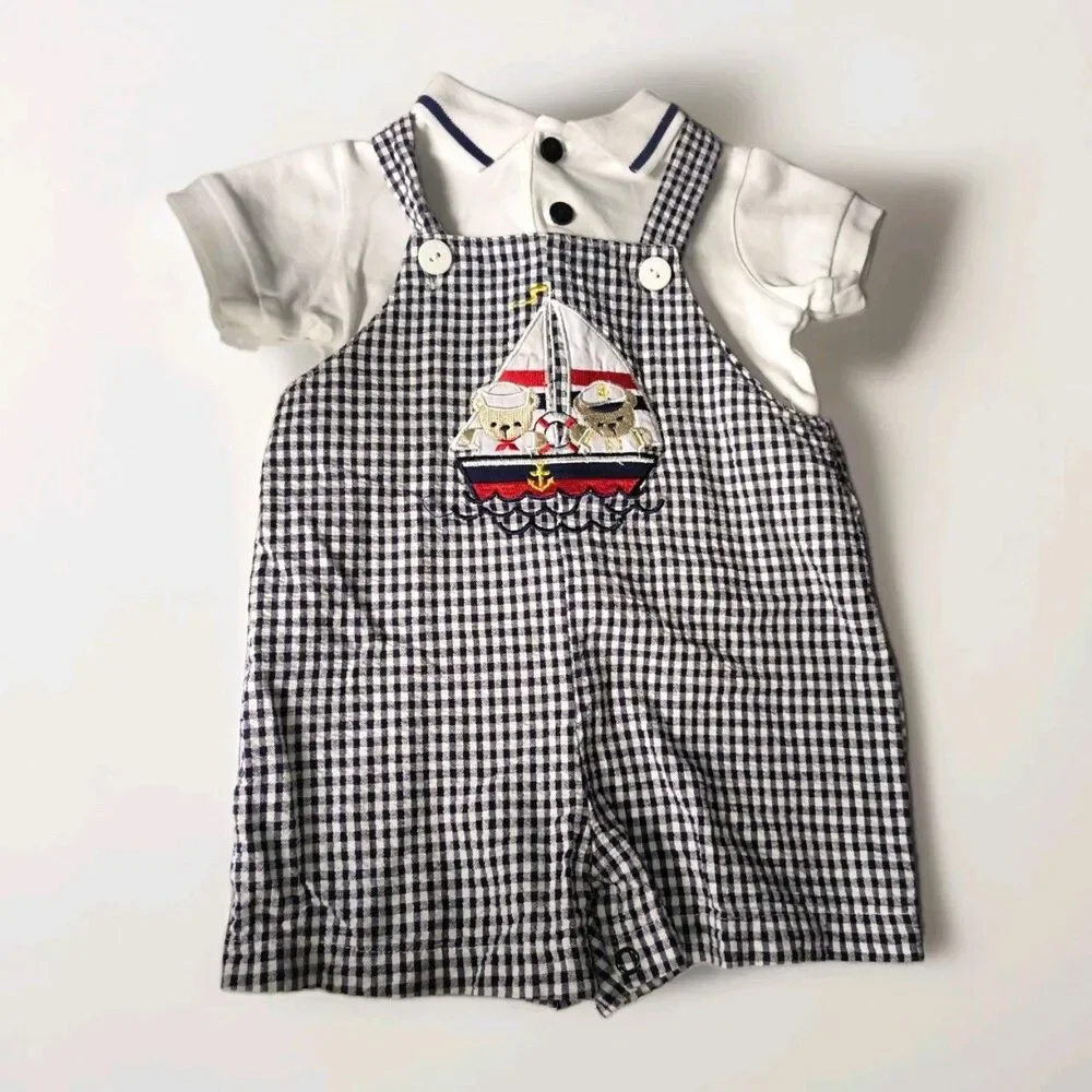 Vtg Sesame Street Collab Good Lad Nautical Theme Overalls & Shirt 3-6 Months